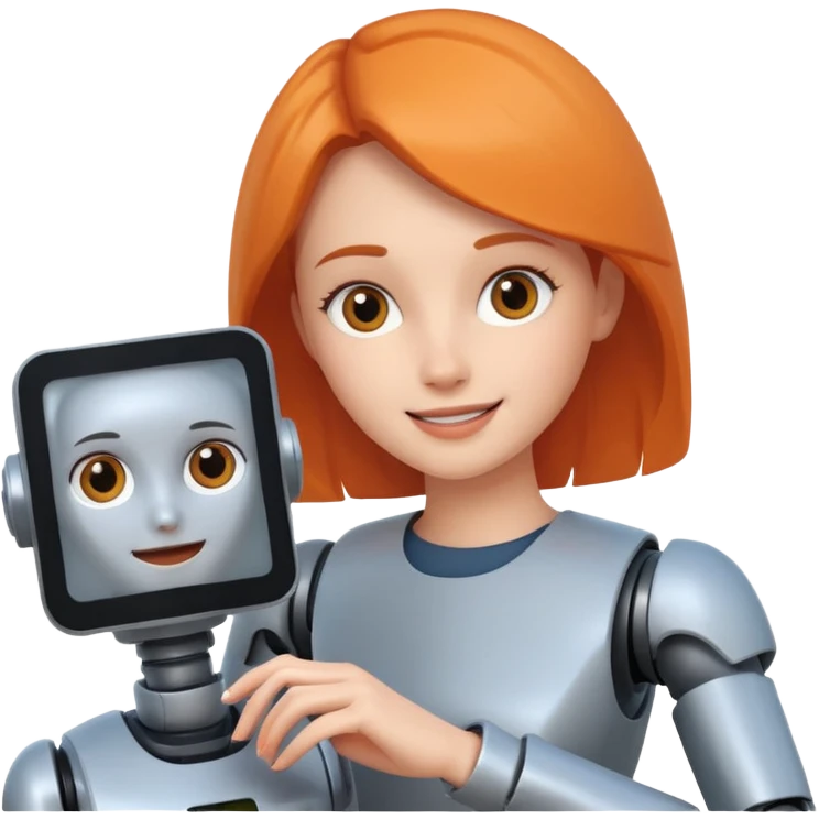 woman working on a robot, simple, cheerful expression emoji