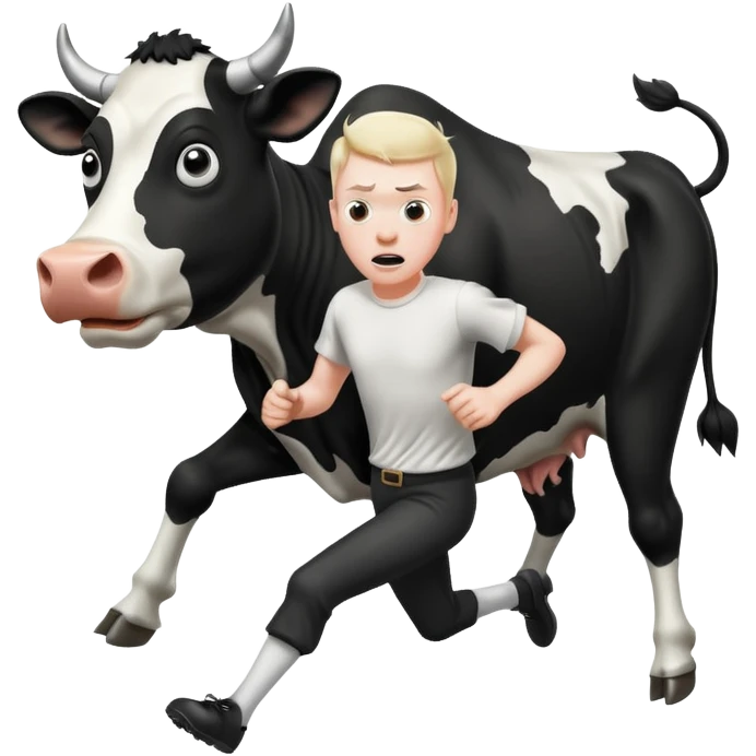 Scary cow chasing guy emoji