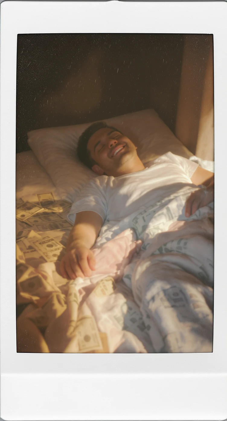 happy person napping on mattress of money emoji