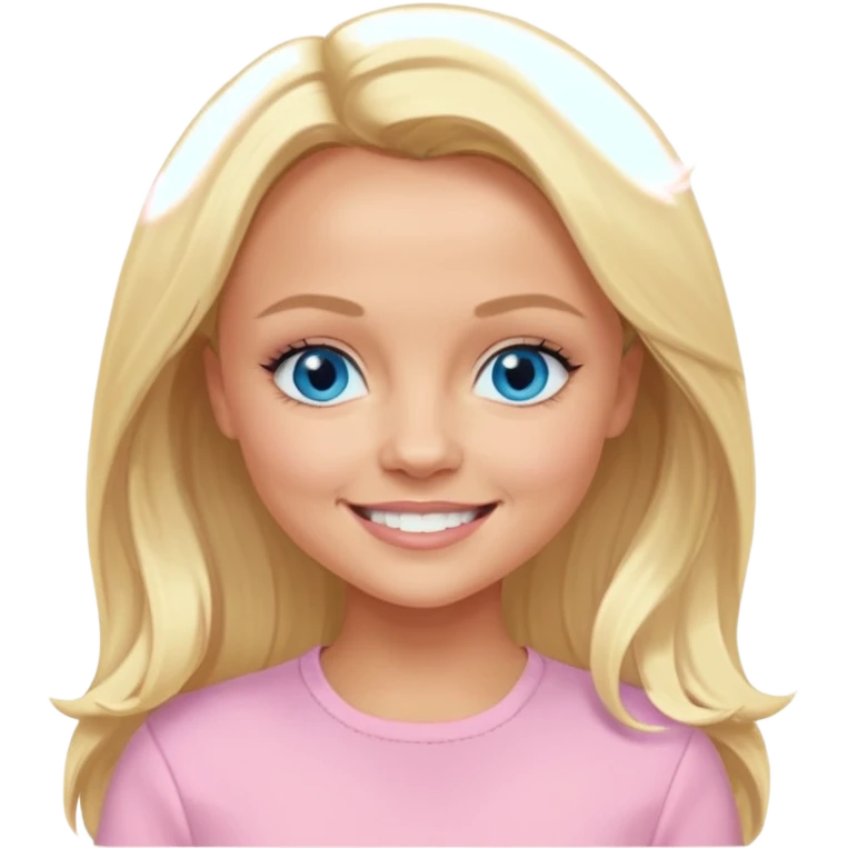Emma Bunton with blonde long hair, blue eyes, light pink outfit emoji