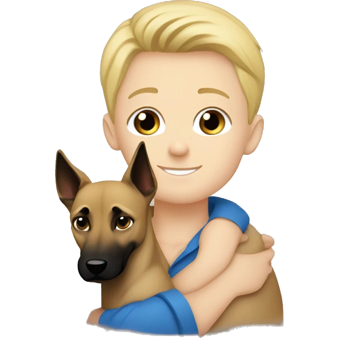blond boy blue eyes cuddling a malinois emoji