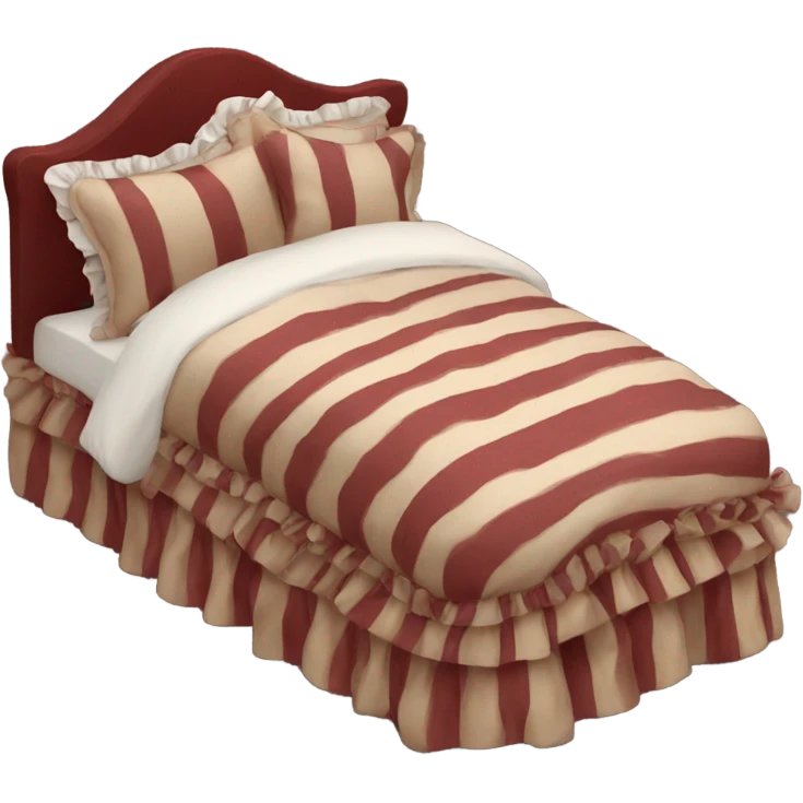 Bed Dark Red beige striped with ruffles emoji