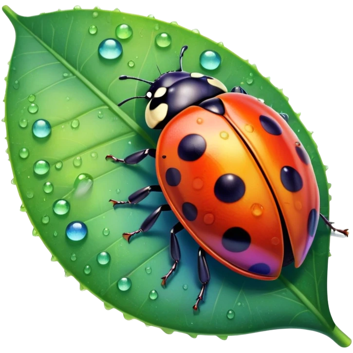 Rainbow ladybug on a leaf with morning dew  emoji