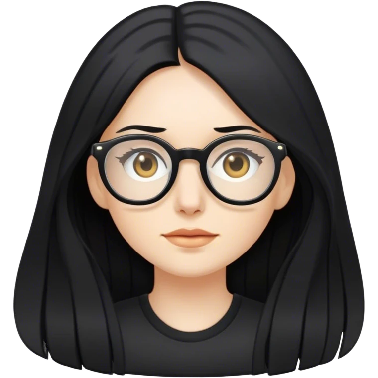 pale woman with long black hair, wearing glasses and black shirt emoji