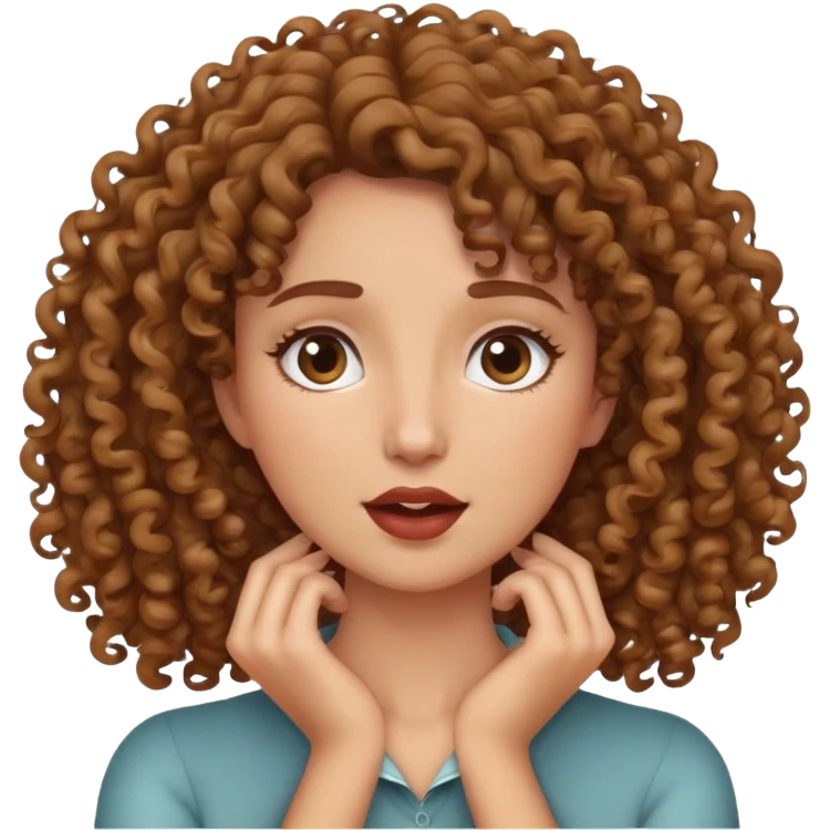 Woman with curly hair with hands around her throat  emoji