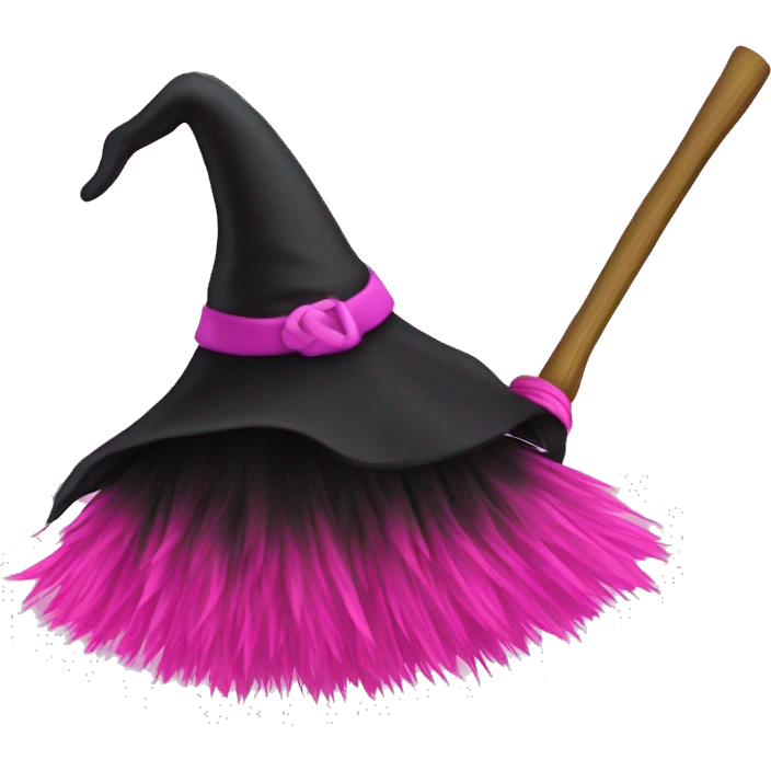 Pink and black witch broom emoji