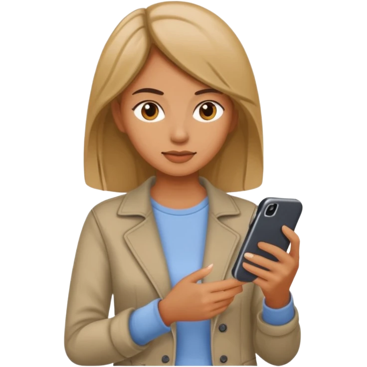 woman casual clothes looking at a mobile phone emoji