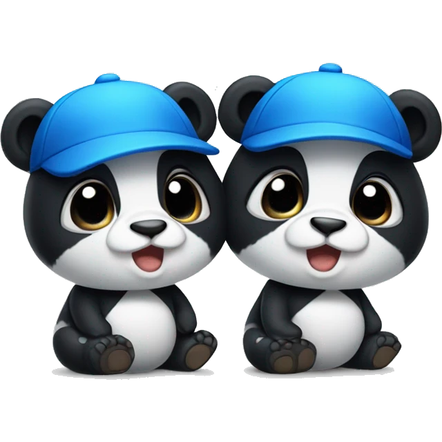 Twin pandas wearing blue ball caps emoji