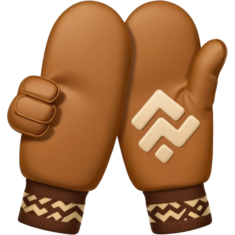 thumbs up fist, hand only, brown knit mitten with zig-zag beige pattern emoji