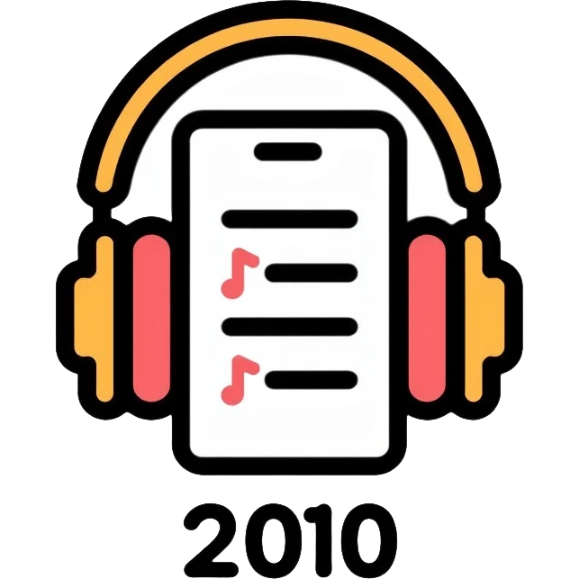 Music icon with headphones, smartphone, and "2010" text emoji