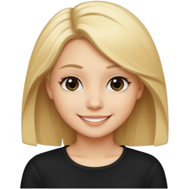 a new character a girl with shoulder length blonde hair wearing black clothes and wearing a cheeky smile emoji
