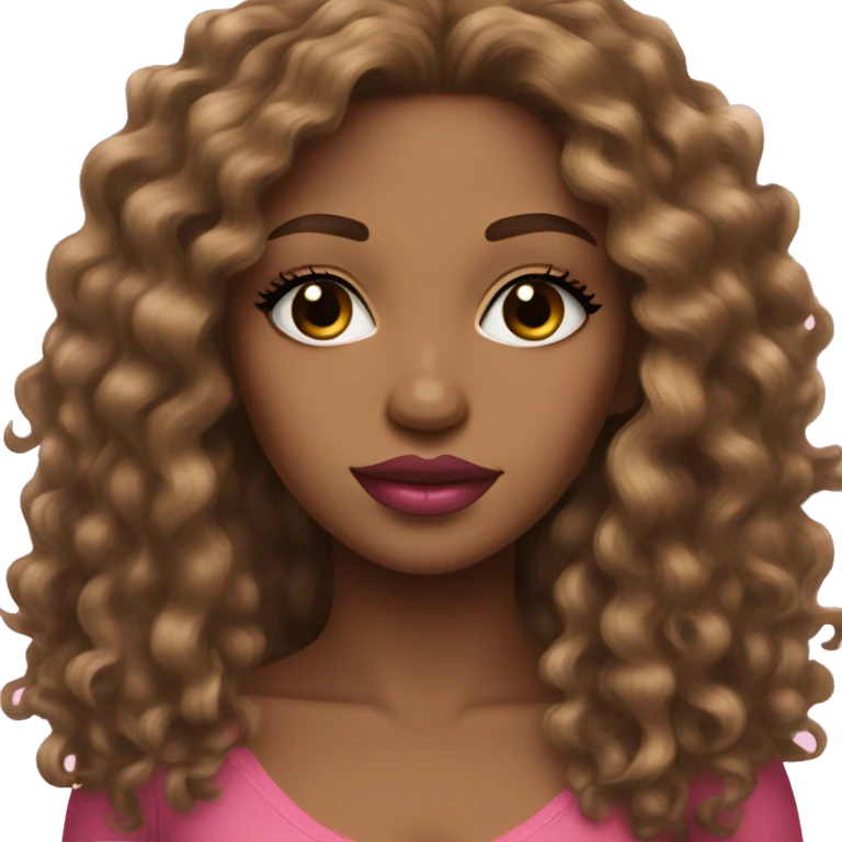 light brown skin long curly hair long eyelashes pink lips woman emoji