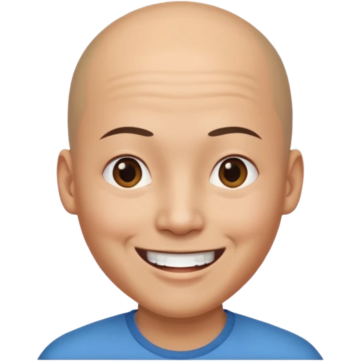 chineese man with a bald head and ponytail coming out in the middle emoji