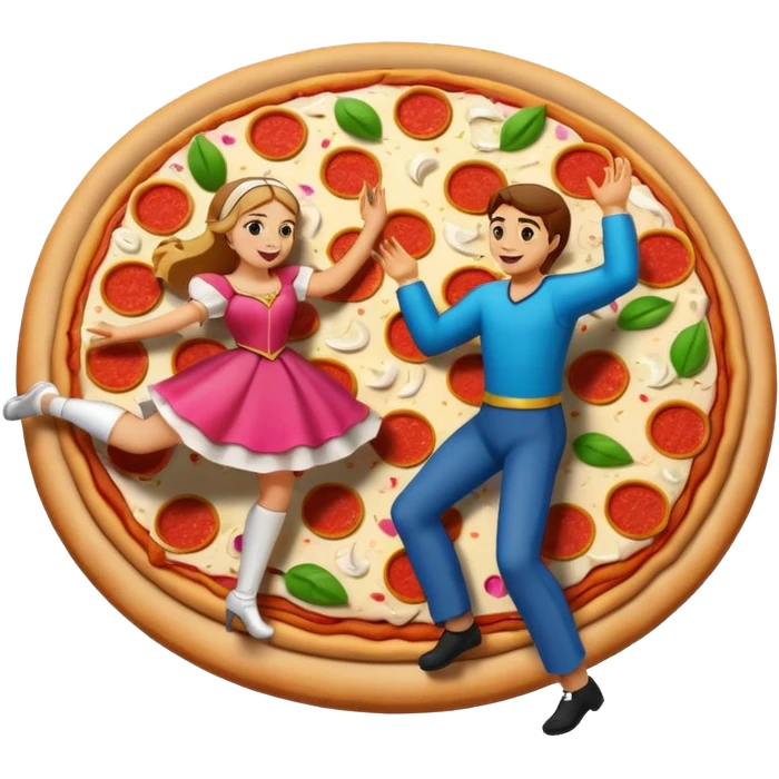 romeo et juliette qui dansent sur une pizza emoji