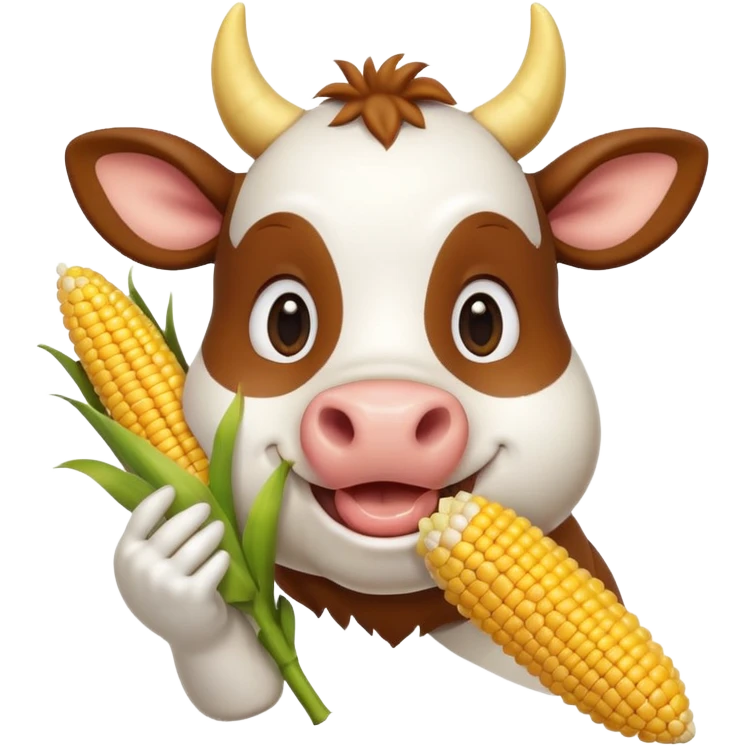 cute cow eating corn, holding corn with mouth, happy expression, 3D cartoon, mobile game icon style, clean background, no text, no watermark
 emoji