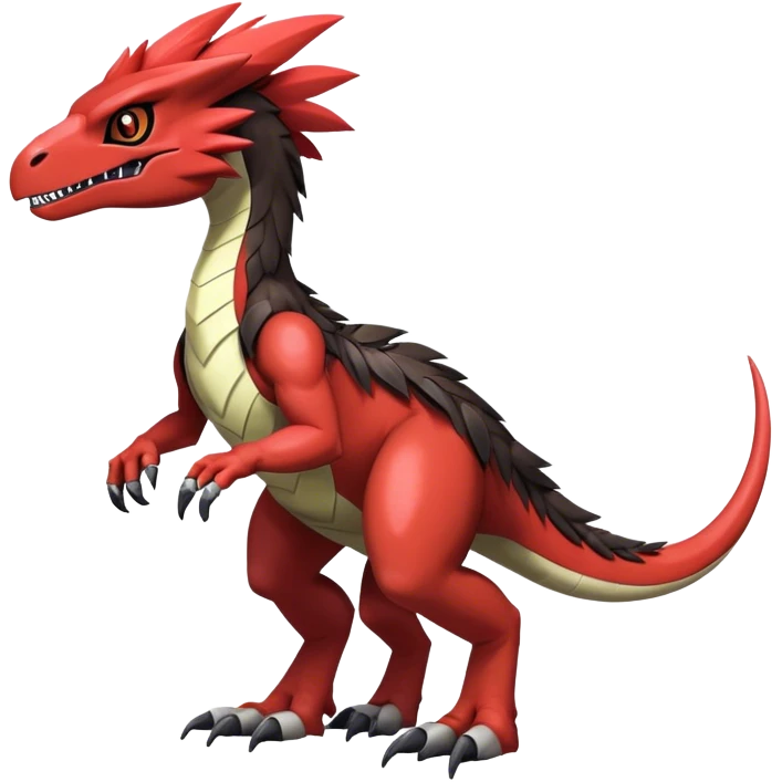 Dark Furry feather-mane Cool Edgy shiny Digimon-Fakemon-Guilmon-Velociraptor-Dinosaur-Drake full body   emoji