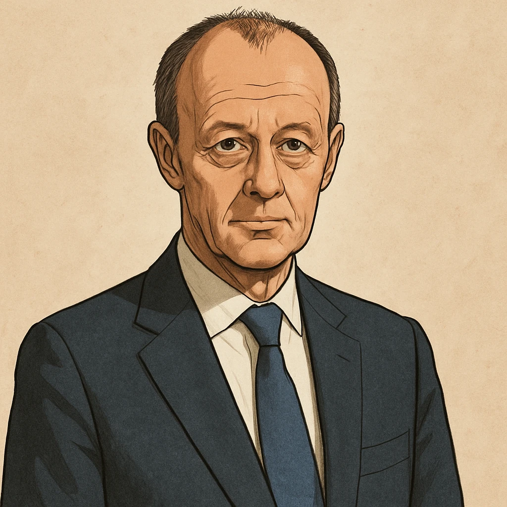 Friedrich Merz, German politician, in a suit, neutral expression, realistic cartoon style emoji