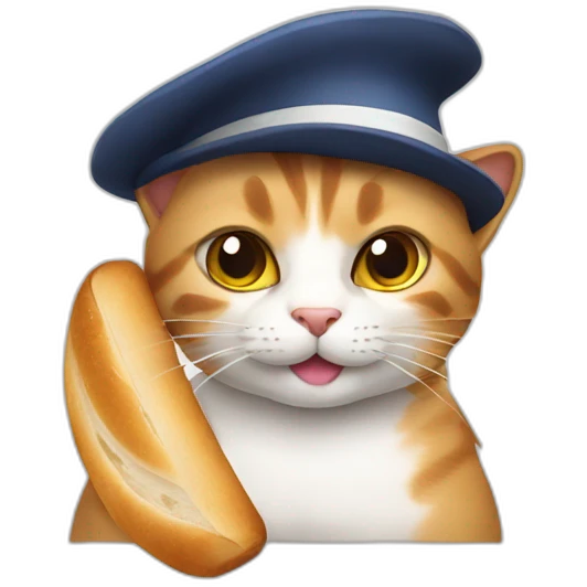 Cat with french hat and bread emoji