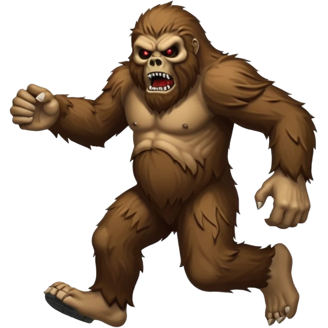 An angry sasquatch running full speed to the right in "blitzkrieg" mode. In the style of you bleeding skull art emoji