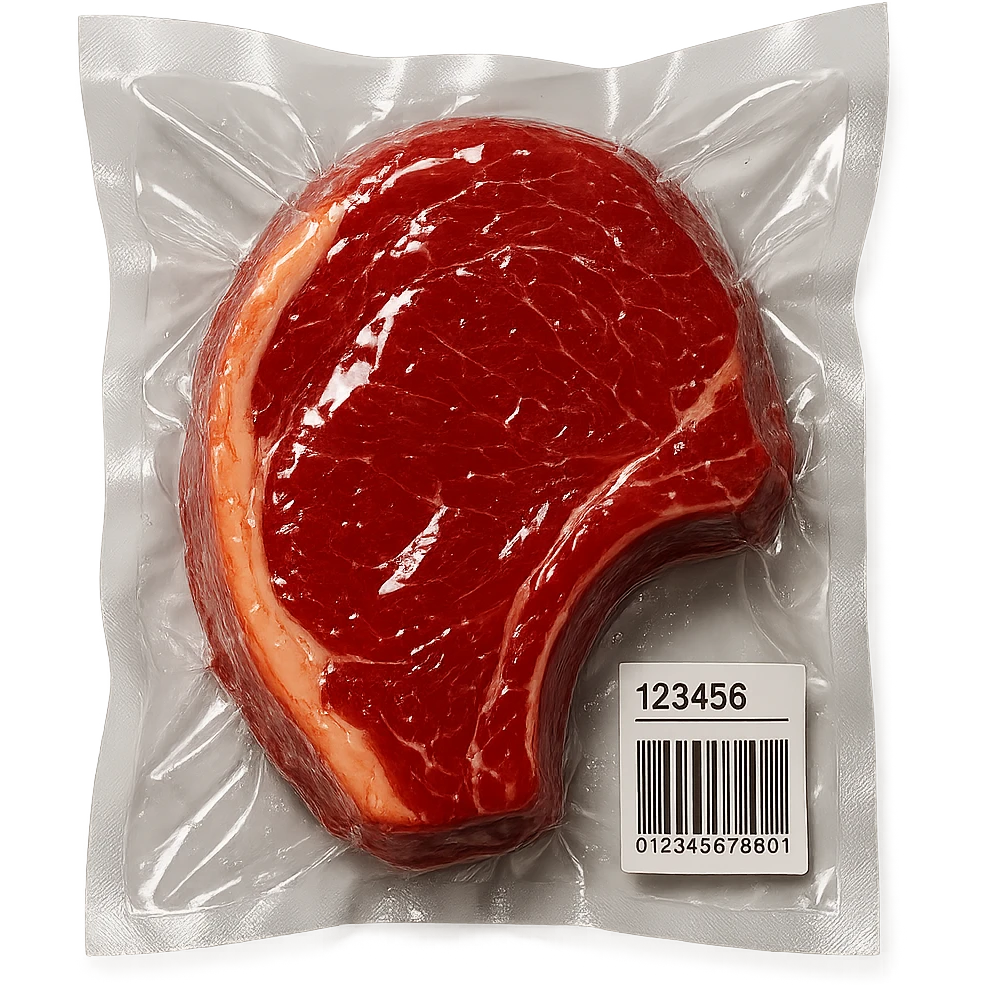 shiny steak, extra glossy and puffy, vacuum-sealed style emoji
