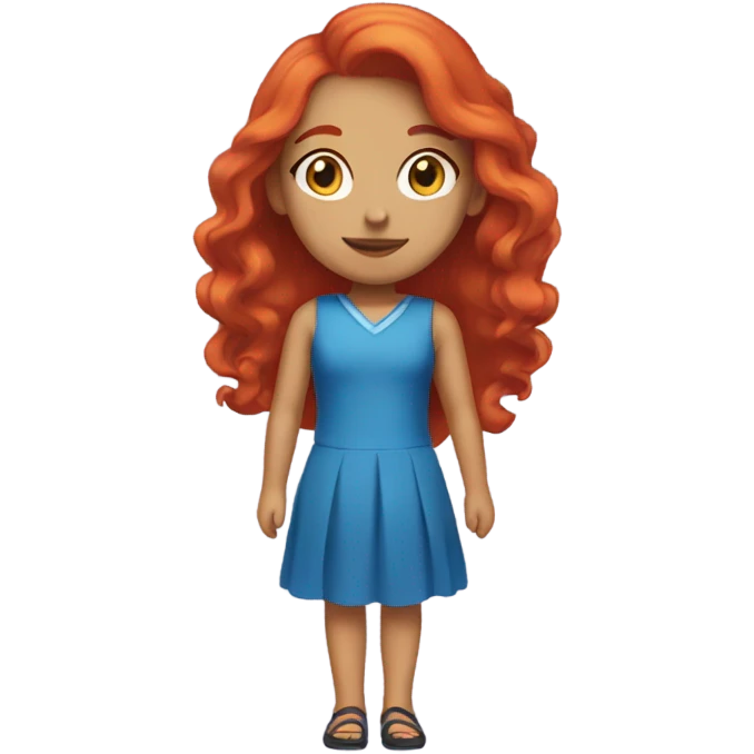 Girl, red hair, colorful makeup, blue dress emoji
