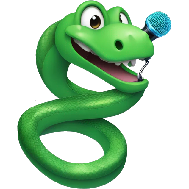 A green snake, a microphone and sparkles  emoji
