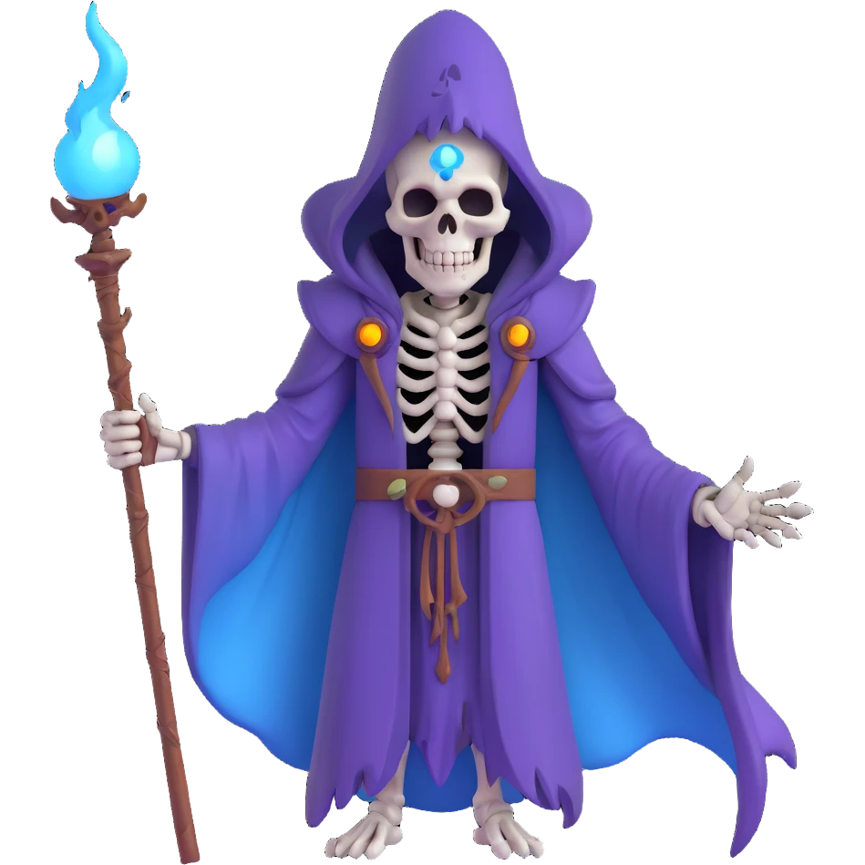 sinister skeletal lich mage with skull staff and dark magical aura emoji