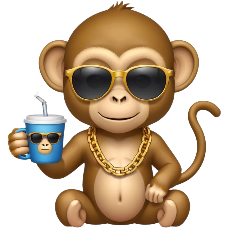 monkey with sunglasses and tshirt and chain and cup  emoji