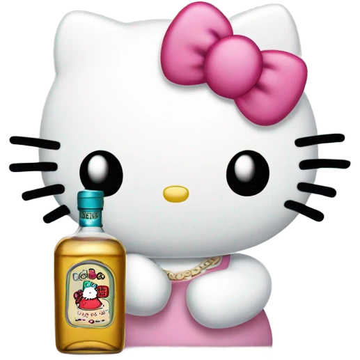 Hello kitty Crying sad tears depressed with tequila hello kitty emoji