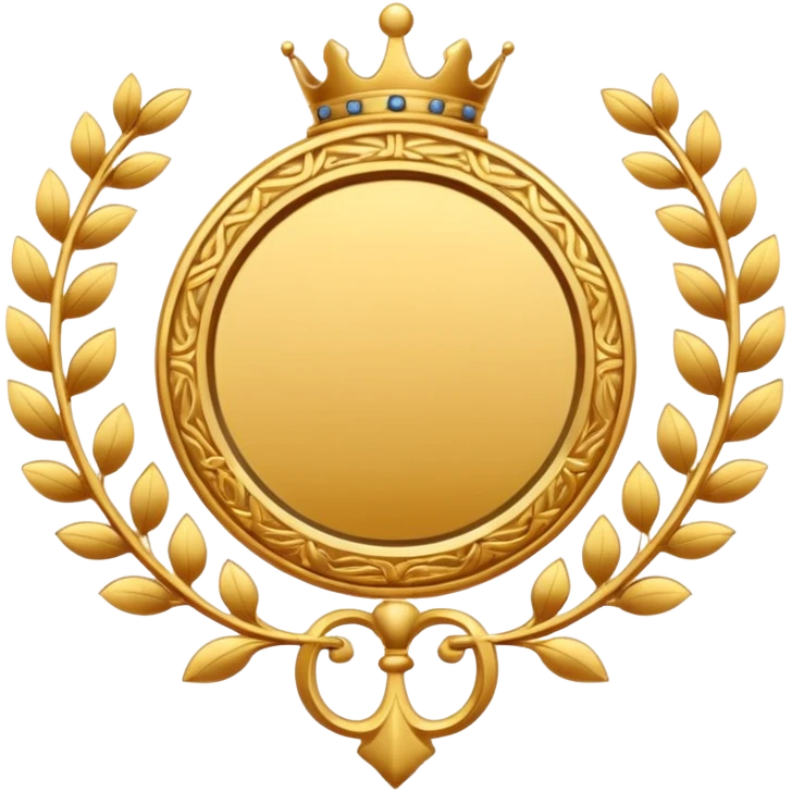 An elegant golden medal emblem with a sophisticated crest design, intricate details, ornamental flourishes, and a luxurious finish emoji