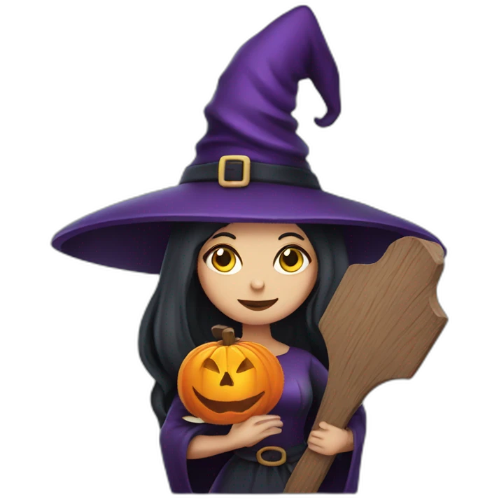 A traditional witch holding a wooden Halloween sign emoji