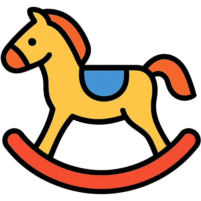 rocking horse, color outlined icon style, playful colors, black outlines, friendly and inviting emoji
