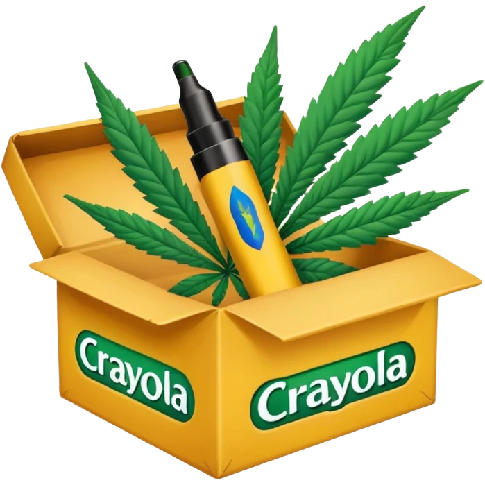 a box of crayola permanent markers with cannabis leaf emoji