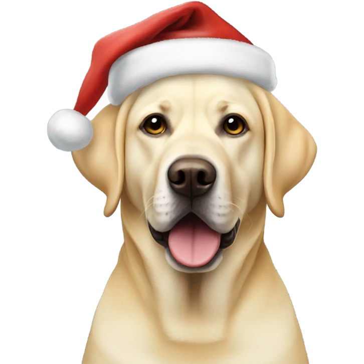 Yellow English lab wearing Santa hat emoji