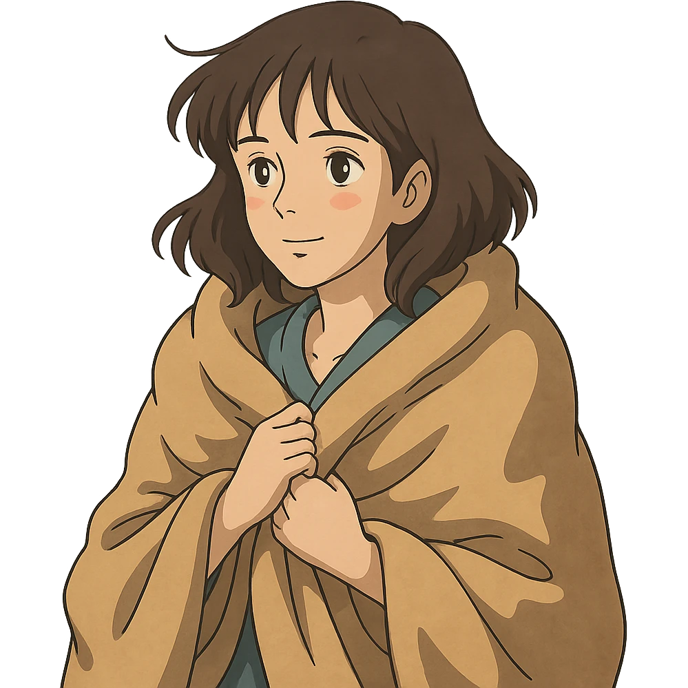 ghibli style woman with blanket emoji