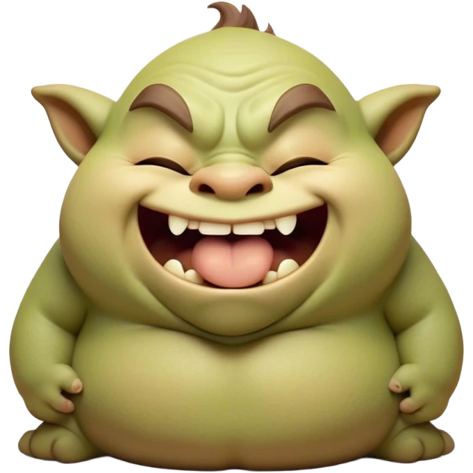 Cinematic Cute Yawning Ogre Portrait Emoji, with a surprisingly cuddly, rotund figure in soft earthy greens and browns, head tilted back in a big, gentle yawn exposing a set of comically oversized teeth, simplified yet irresistibly adorable, highly detailed with a soft glowing outline that captures the sleepy charm of a friendly ogre after a long day of gentle mischief! emoji