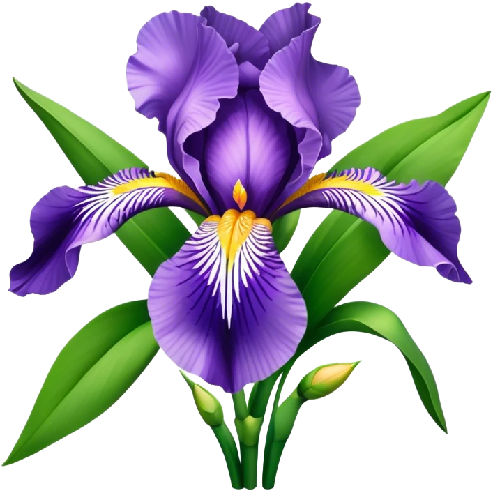 big bouquet Light Purple Iris, luxuriant, leaf, bud emoji
