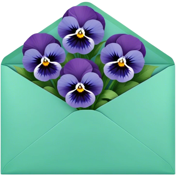 aesthetic blue colour pansies placed in green  a aesthetic envelope  emoji