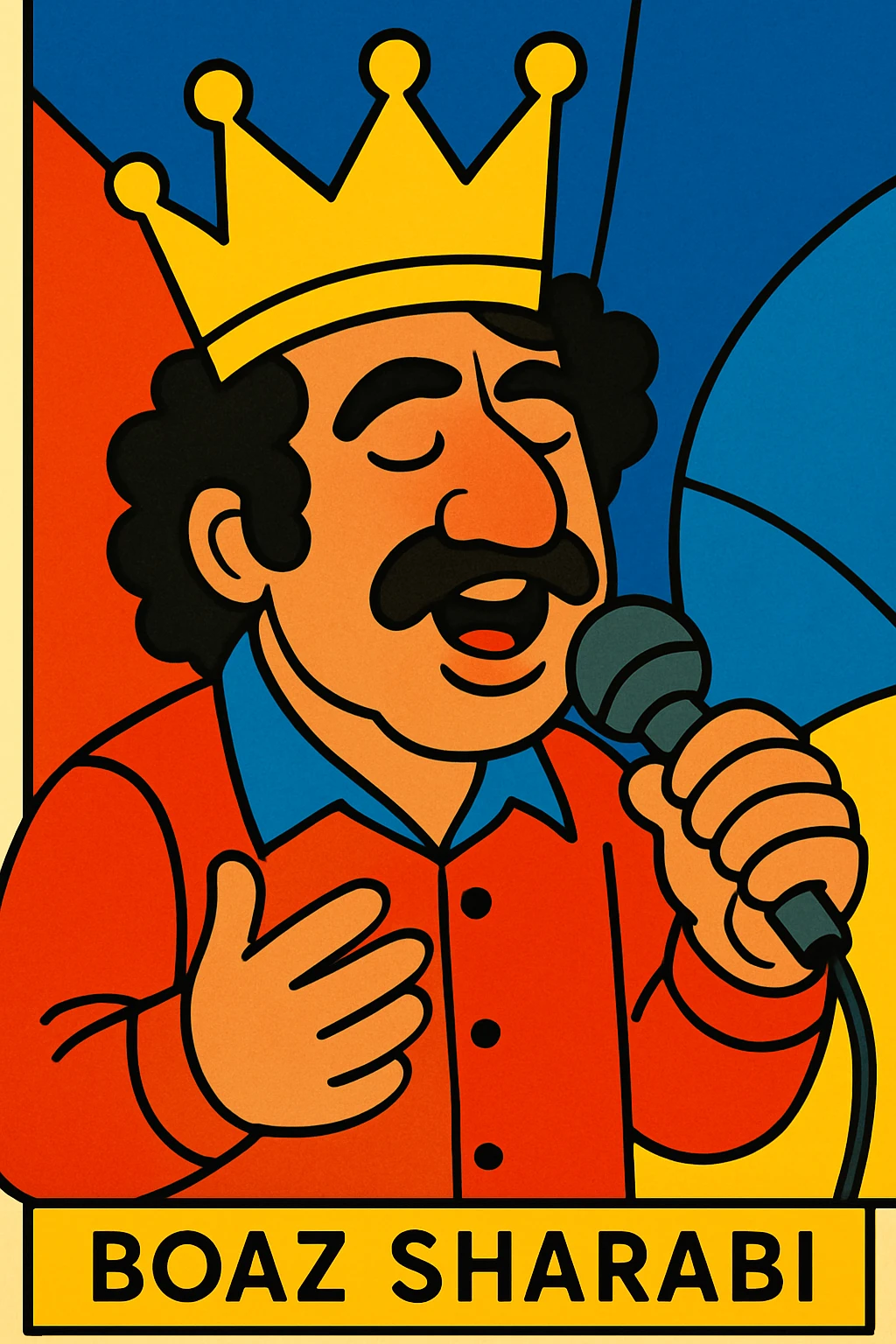 Boaz Sharabi, the Israeli singer, with a golden crown, vibrant toon style emoji