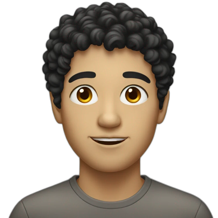 White Personne with black curly hair and small eyes  emoji
