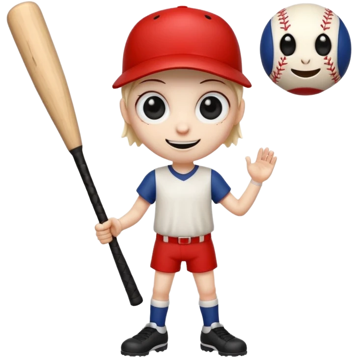 creepy long stump character with arms and legs holding a baseball bat large eyes unsettling smile inspired by the uploaded image emoji style emoji