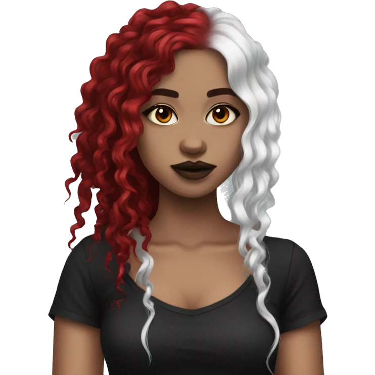 goth girl curly black and red hair emoji