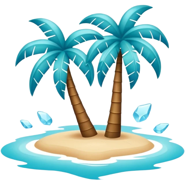 Minimalist sun and palm tree outline icon, thin contour, monoline vector, premium tropical travel emoji, aqua teal and ice blue, transparent background, 512x512 emoji