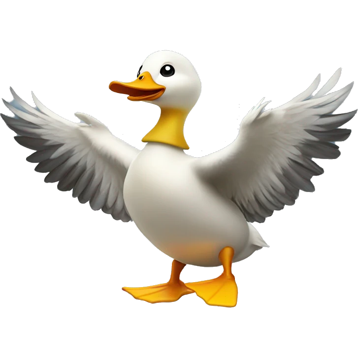 animated standing duck face front dancing on snow with wing open emoji