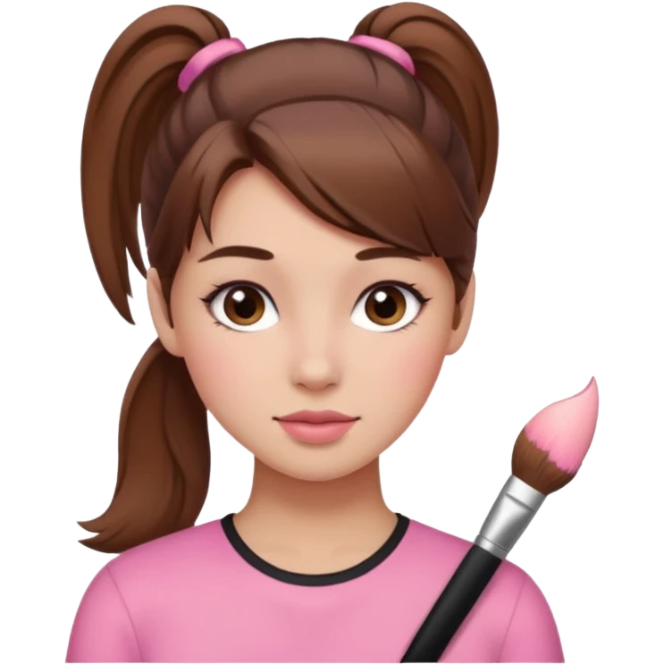 girl with brown hair in a ponytail with pink blush emoji