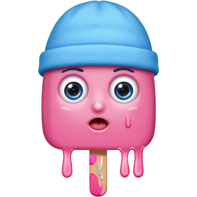 pink popsicle with eyes and beanie emoji