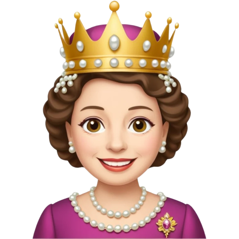 Queen Elizabeth II emoji, wearing a crown and pearls, smiling emoji