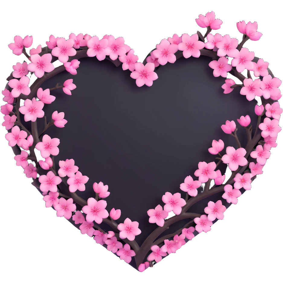 goth sakura heart, black heart with a sakura branch wrapping around, glowing pink blossoms, no background emoji