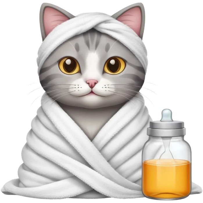 cat wrapped in a towel, relaxing with skincare products emoji