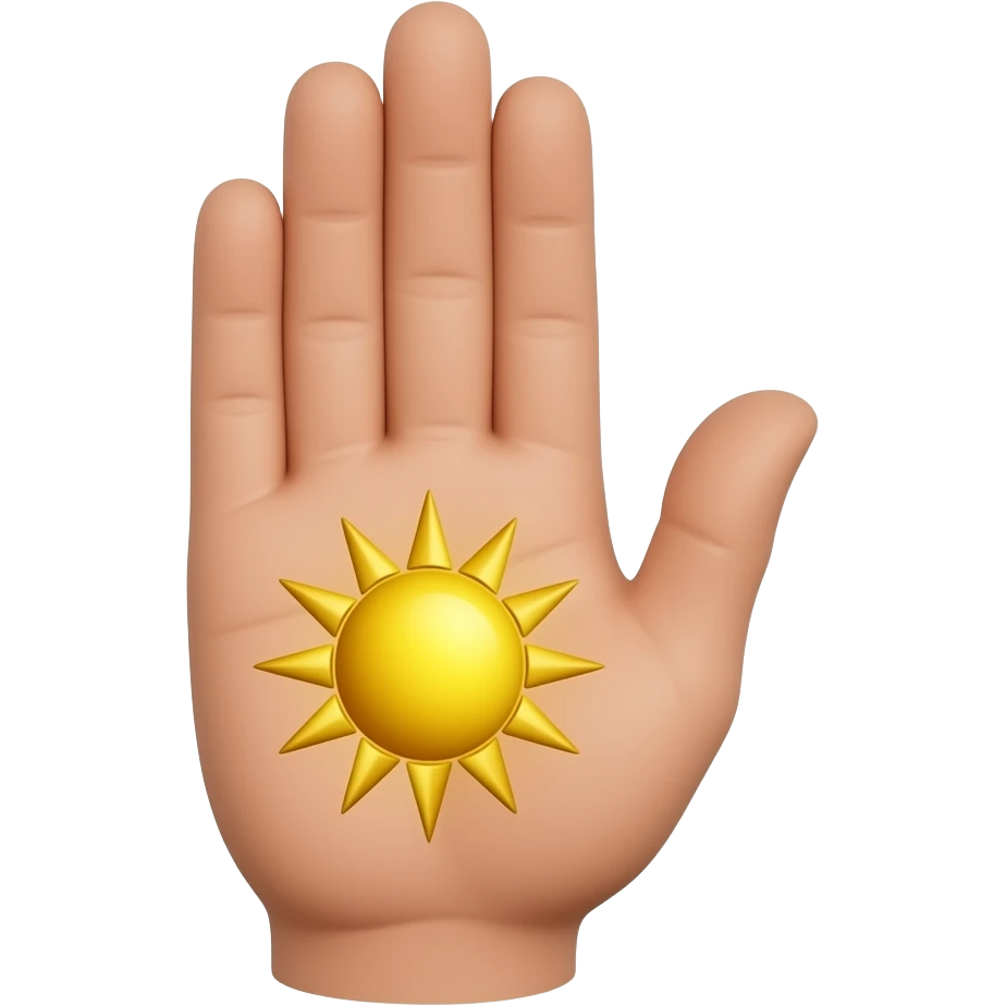 no I want a palm face forward, with one  Reiki Hand position, with a golden sun ion the center of the palm and the beams of sun end in a point emoji
